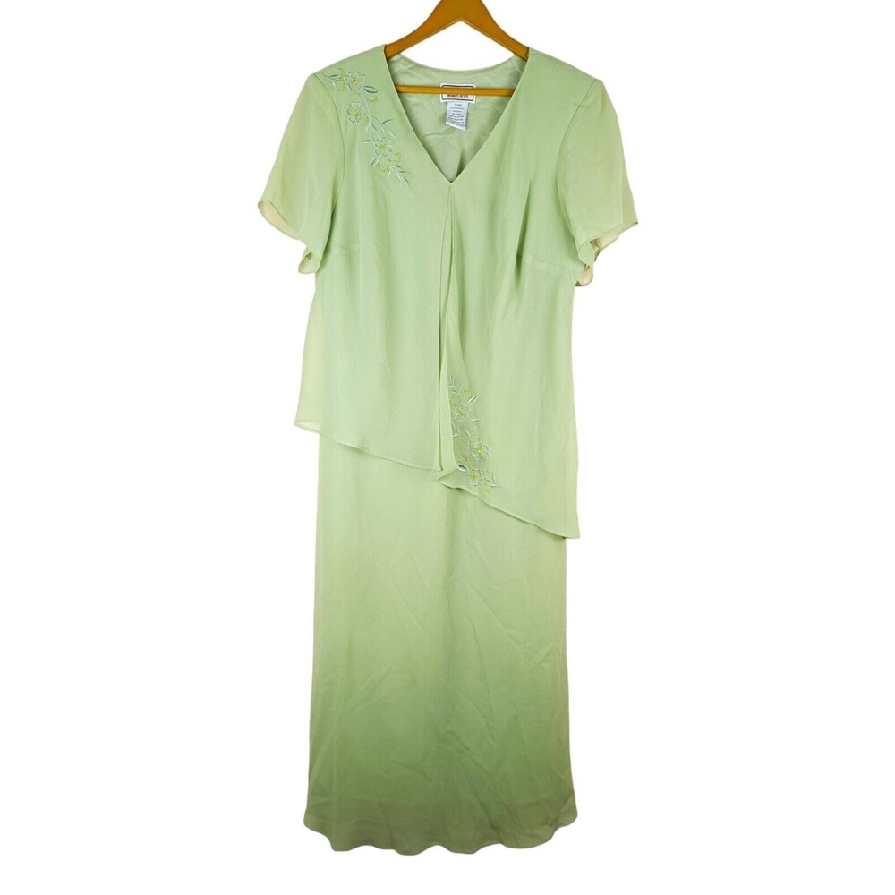 Vintage Karin Stivens Size Petite 22WP Green Dress Overlay Embroidery